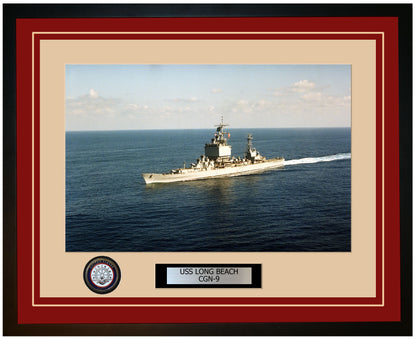 USS LONG BEACH CGN-9 Framed Navy Ship Photo Burgundy