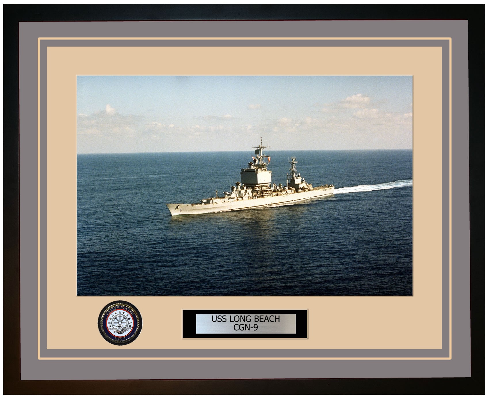 USS LONG BEACH CGN-9 Framed Navy Ship Photo Grey