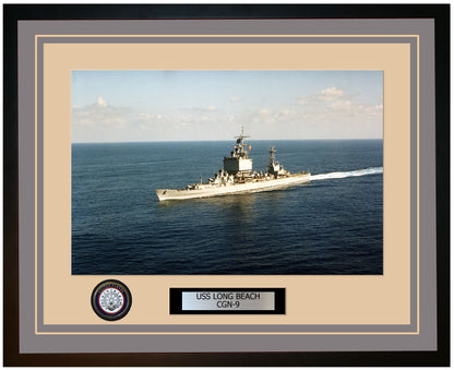 USS LONG BEACH CGN-9 Framed Navy Ship Photo Grey