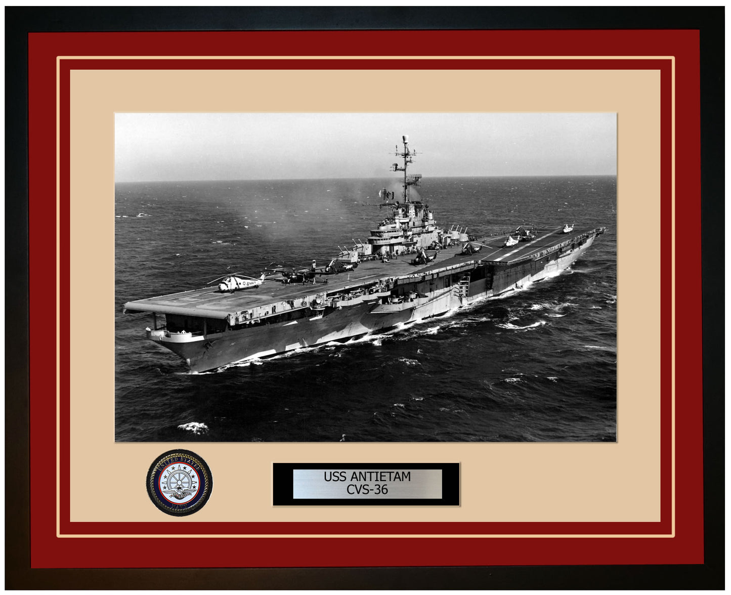 USS ANTIETAM CVS-36 Framed Navy Ship Photo Burgundy