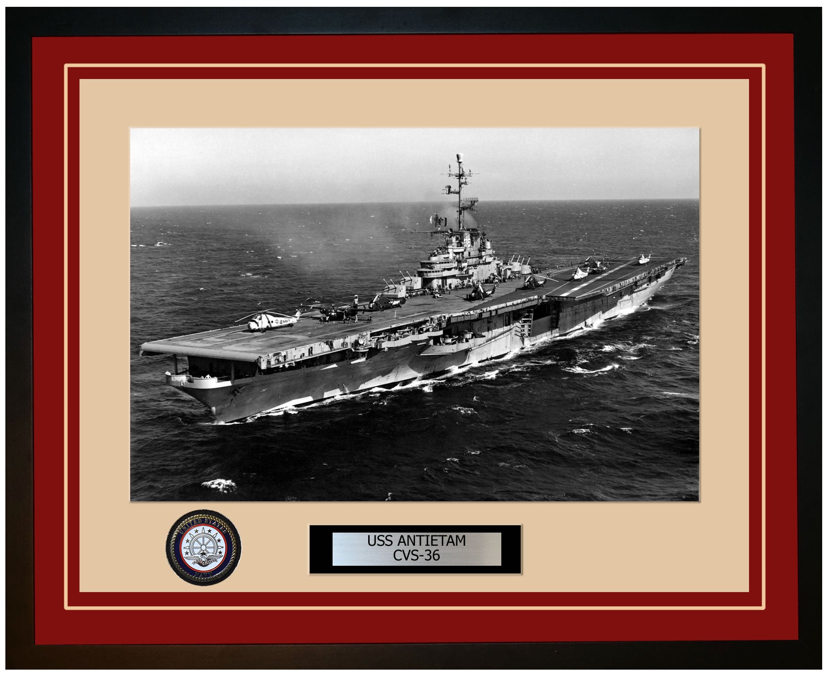 USS ANTIETAM CVS-36 Framed Navy Ship Photo Burgundy