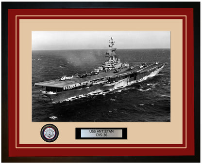 USS ANTIETAM CVS-36 Framed Navy Ship Photo Burgundy