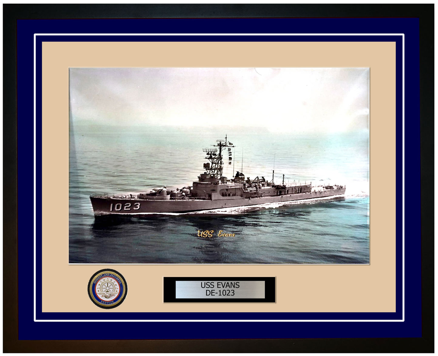 USS Evans DE-1023 Framed Navy Ship Photo Blue