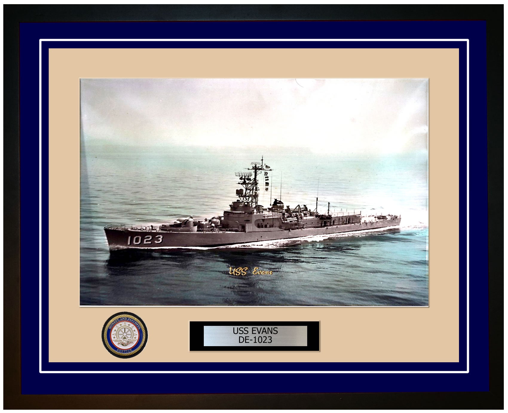 USS Evans DE-1023 Framed Navy Ship Photo Blue