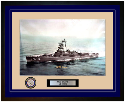 USS Evans DE-1023 Framed Navy Ship Photo Blue