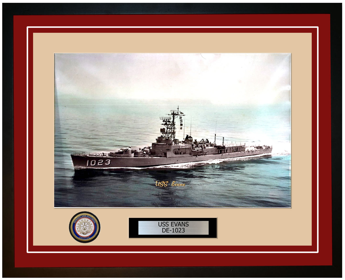 USS Evans DE-1023 Framed Navy Ship Photo Burgundy