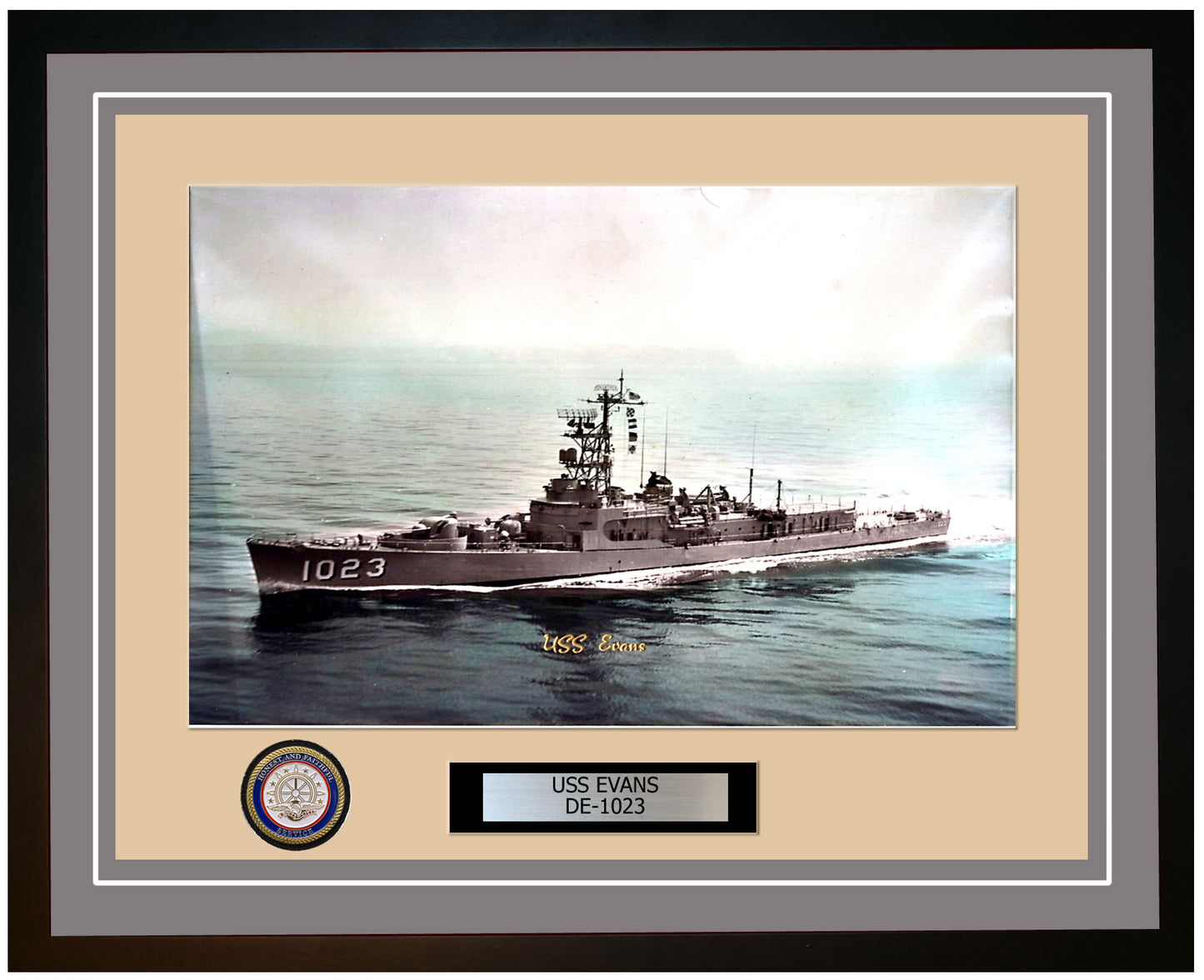 USS Evans DE-1023 Framed Navy Ship Photo Grey