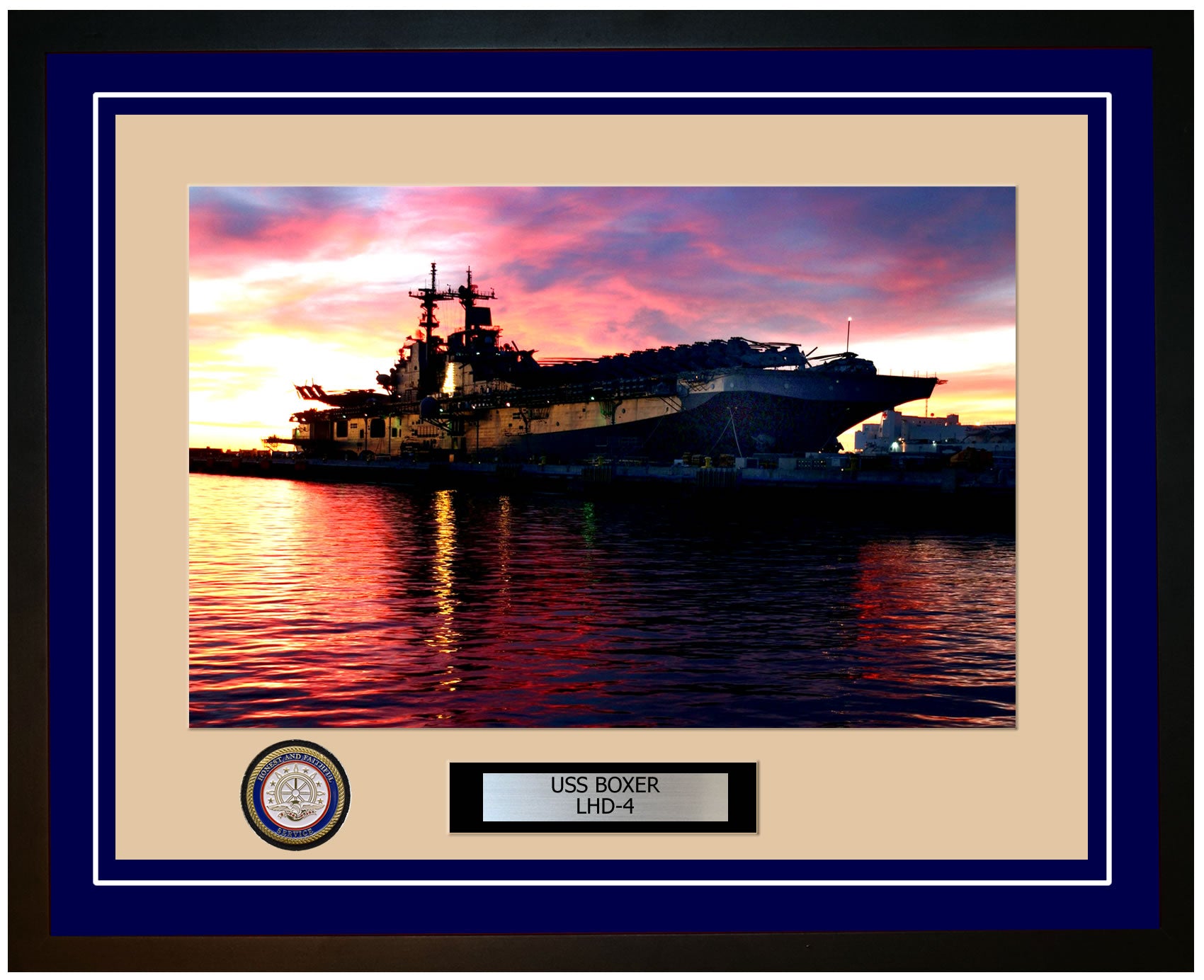 USS Boxer LHD-4 Framed Navy Ship Photo Blue
