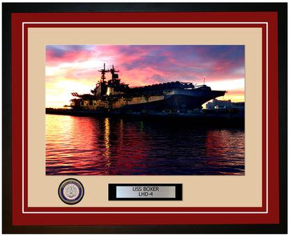 USS Boxer LHD-4 Framed Navy Ship Photo Burgundy