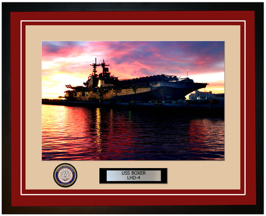 USS Boxer LHD-4 Framed Navy Ship Photo Burgundy