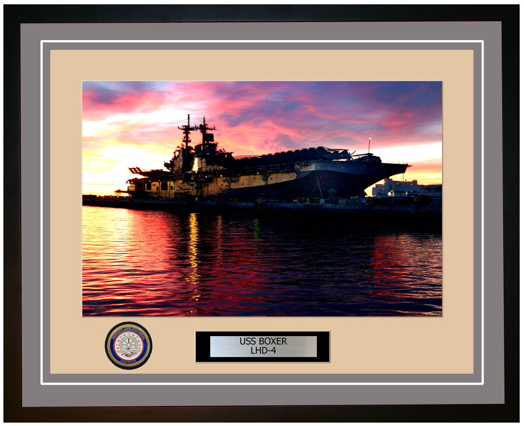 USS Boxer LHD-4 Framed Navy Ship Photo Grey