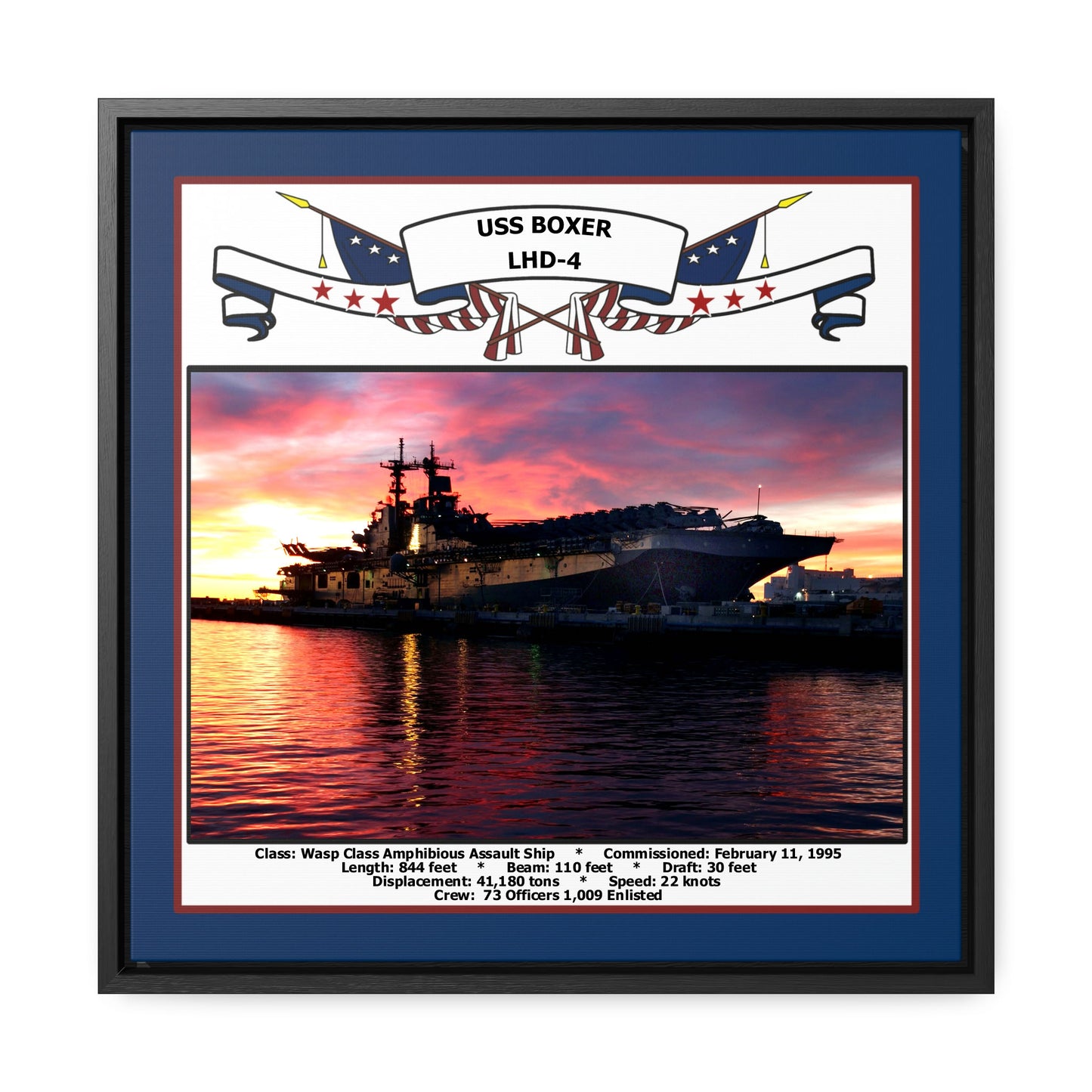 USS Boxer LHD-4 Navy Floating Frame Photo Front View