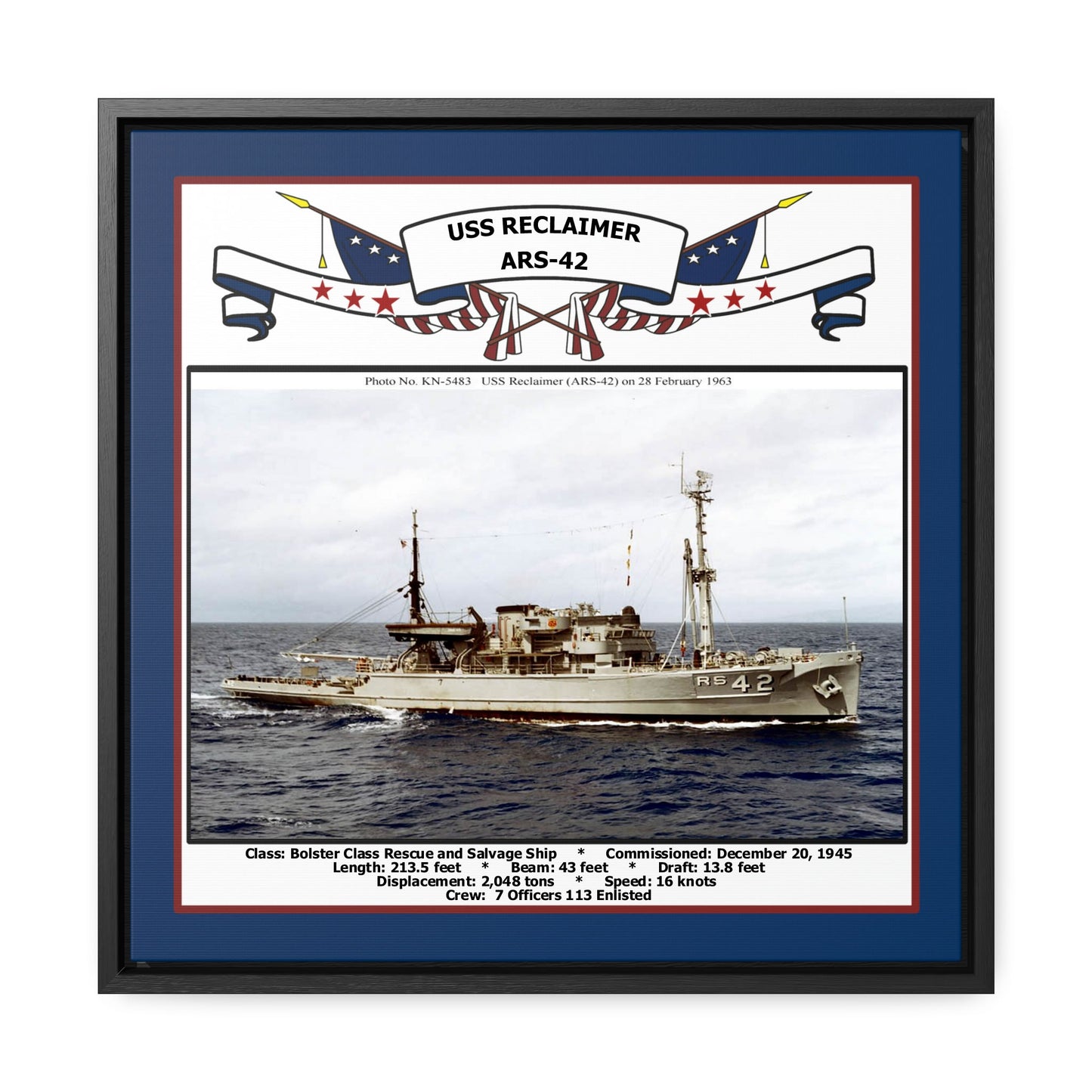USS Reclaimer ARS-42 Navy Floating Frame Photo Front View