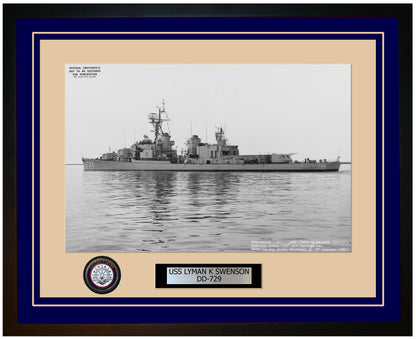 USS LYMAN K SWENSON DD-729 Framed Navy Ship Photo Blue