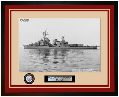 USS LYMAN K SWENSON DD-729 Framed Navy Ship Photo Burgundy