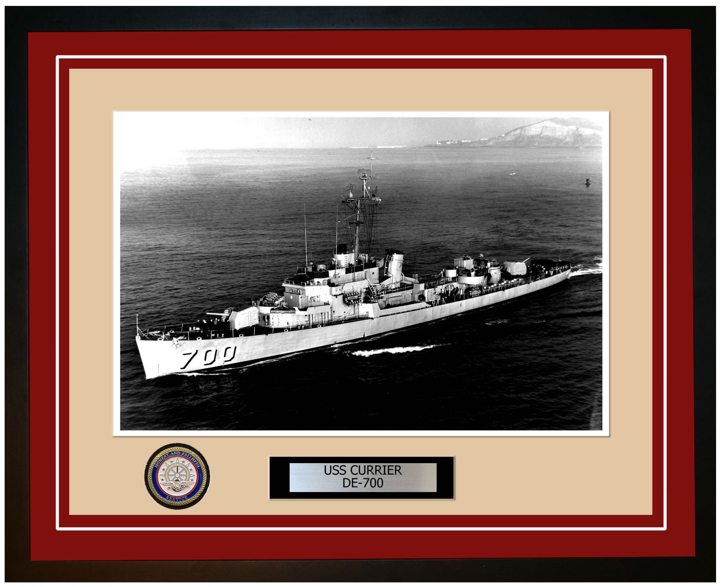 USS Currier DE-700 Framed Navy Ship Photo Burgundy