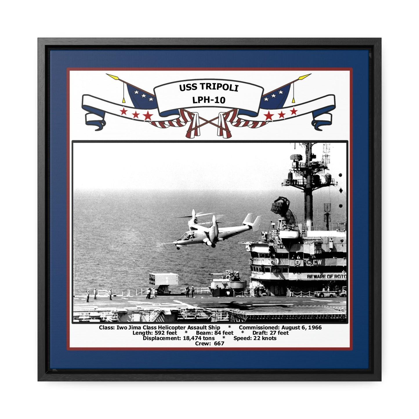 USS Tripoli LPH-10 Navy Floating Frame Photo Front View