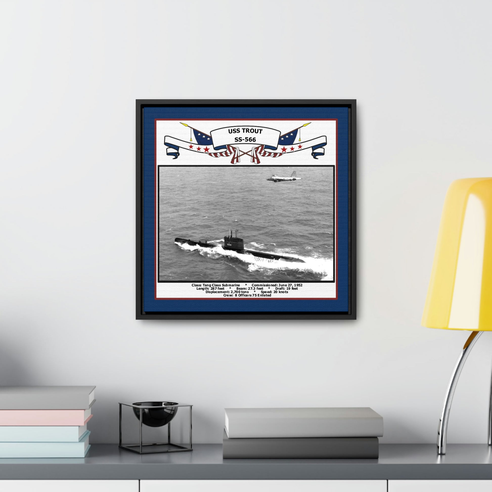 USS Trout SS-566 Navy Floating Frame Photo Desk View