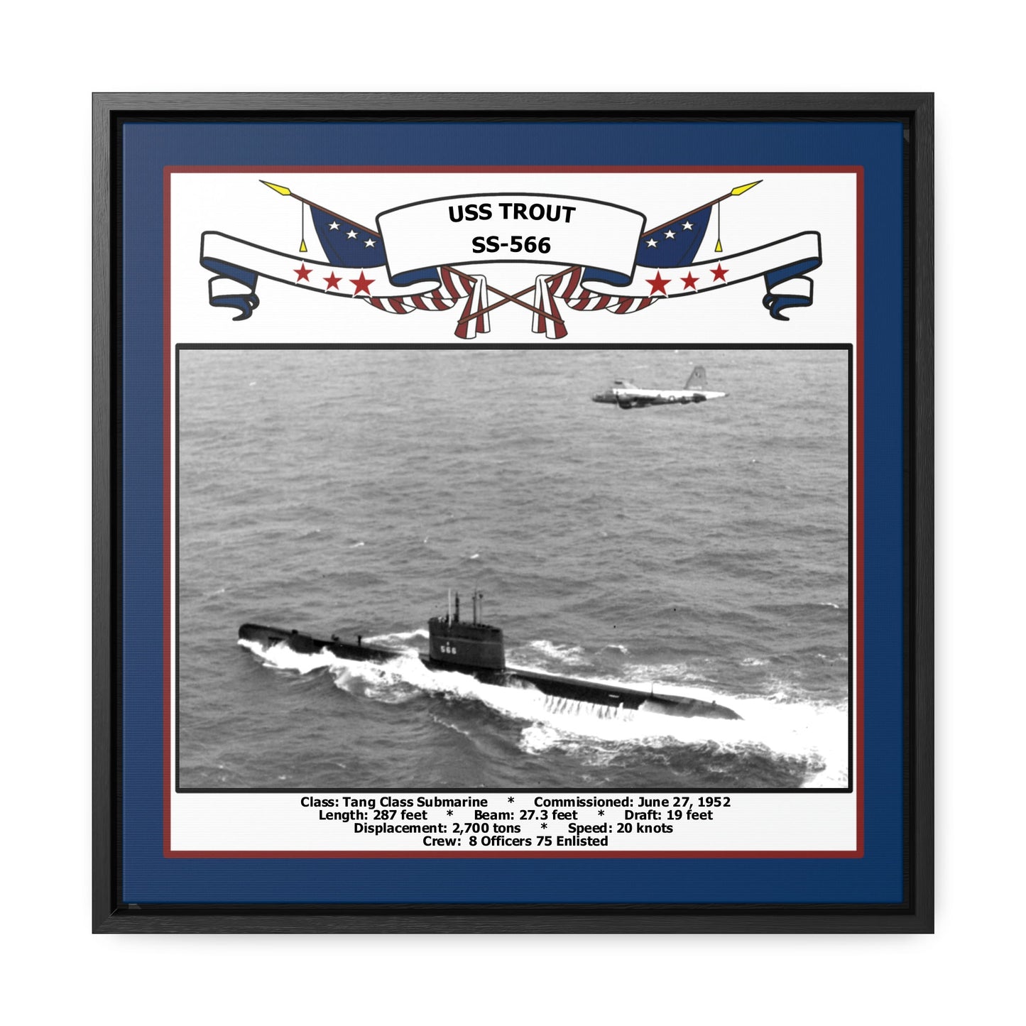 USS Trout SS-566 Navy Floating Frame Photo Front View