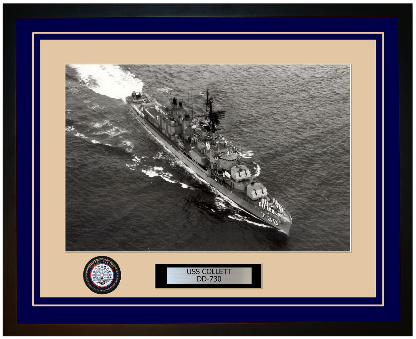 USS COLLETT DD-730 Framed Navy Ship Photo Blue