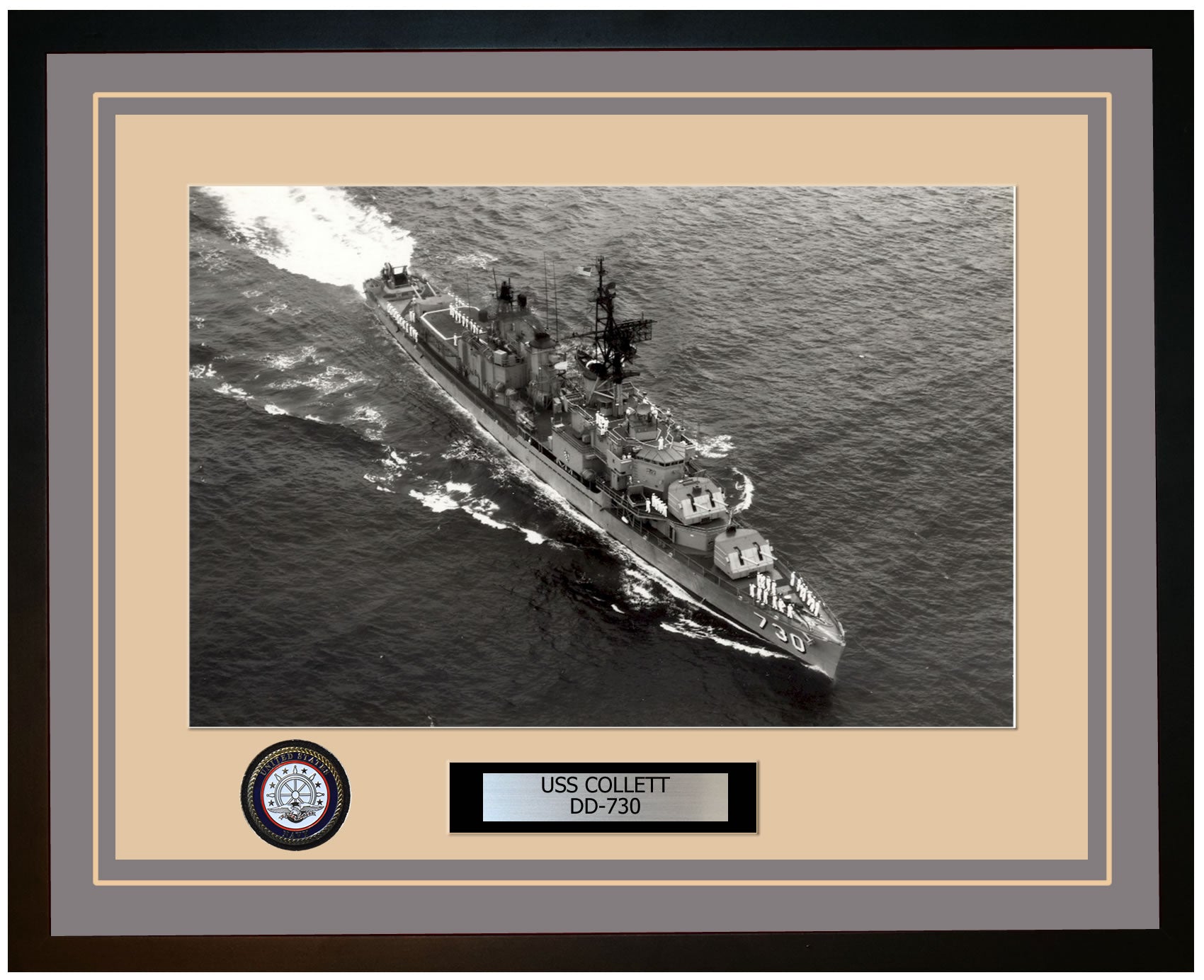 USS COLLETT DD-730 Framed Navy Ship Photo Grey