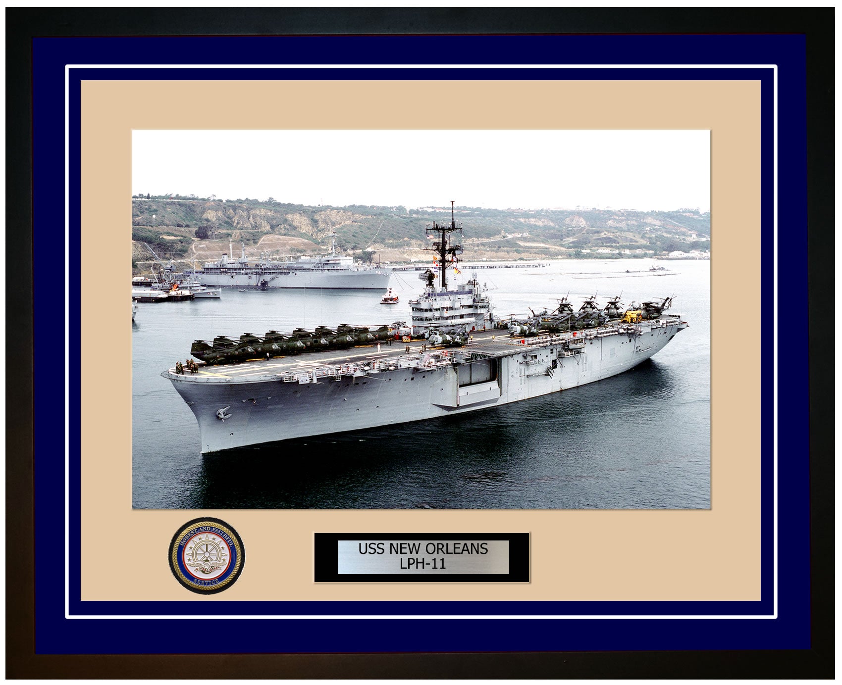 USS New Orleans LPH-11 Framed Navy Ship Photo Blue