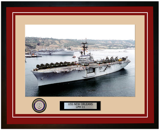 USS New Orleans LPH-11 Framed Navy Ship Photo Burgundy