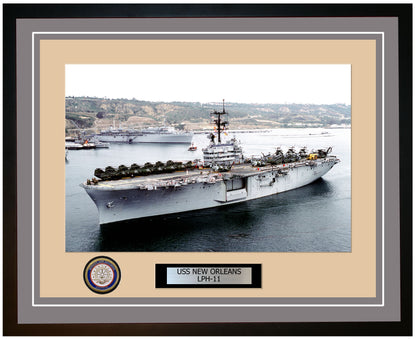 USS New Orleans LPH-11 Framed Navy Ship Photo Grey