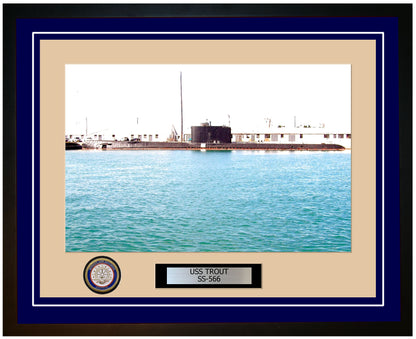 USS Trout SS-566 Framed Navy Ship Photo Blue