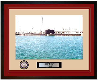 USS Trout SS-566 Framed Navy Ship Photo Burgundy