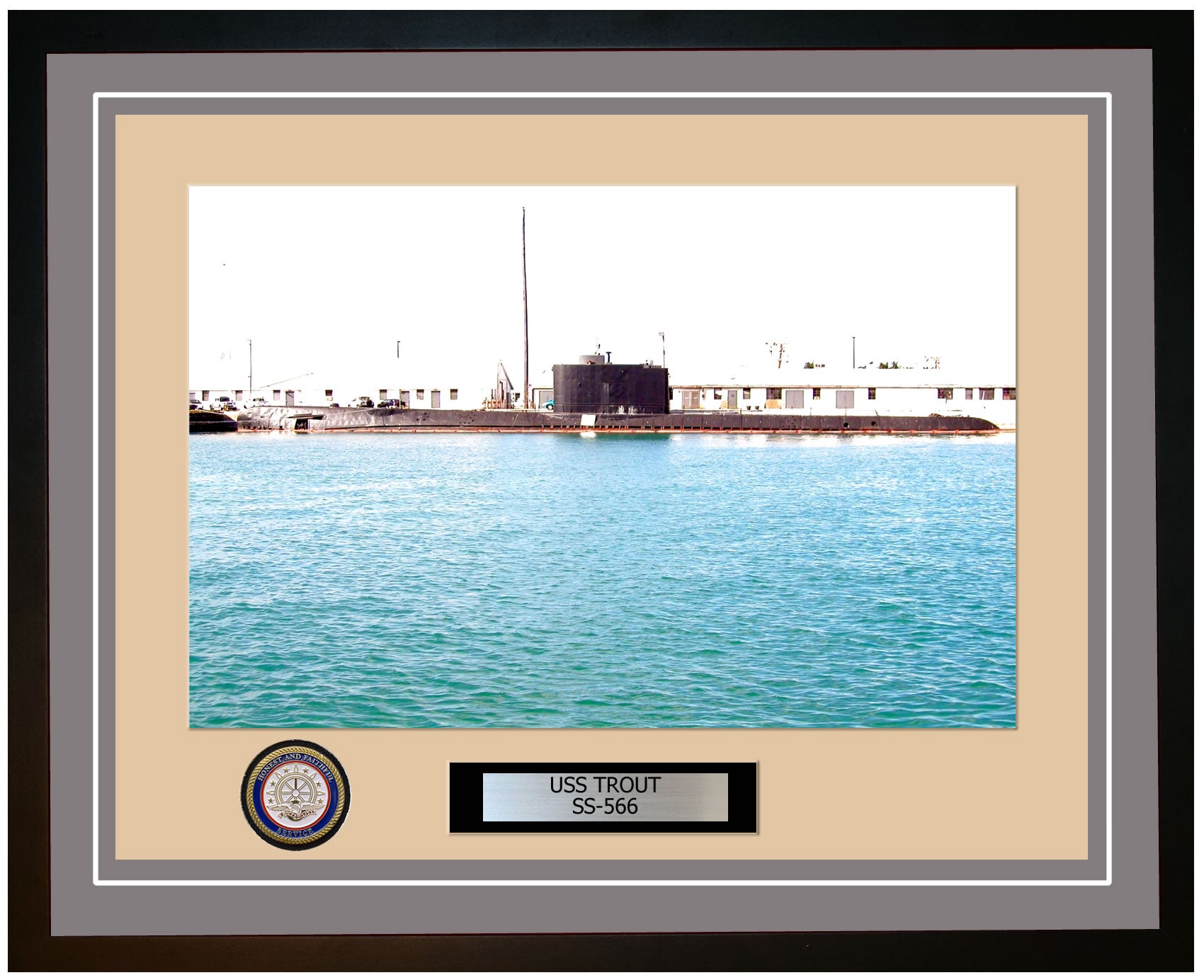 USS Trout SS-566 Framed Navy Ship Photo Grey