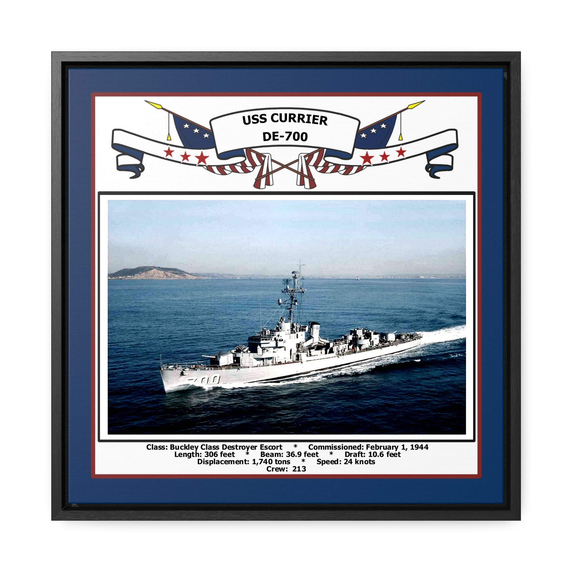 USS Currier DE-700 Navy Floating Frame Photo Front View