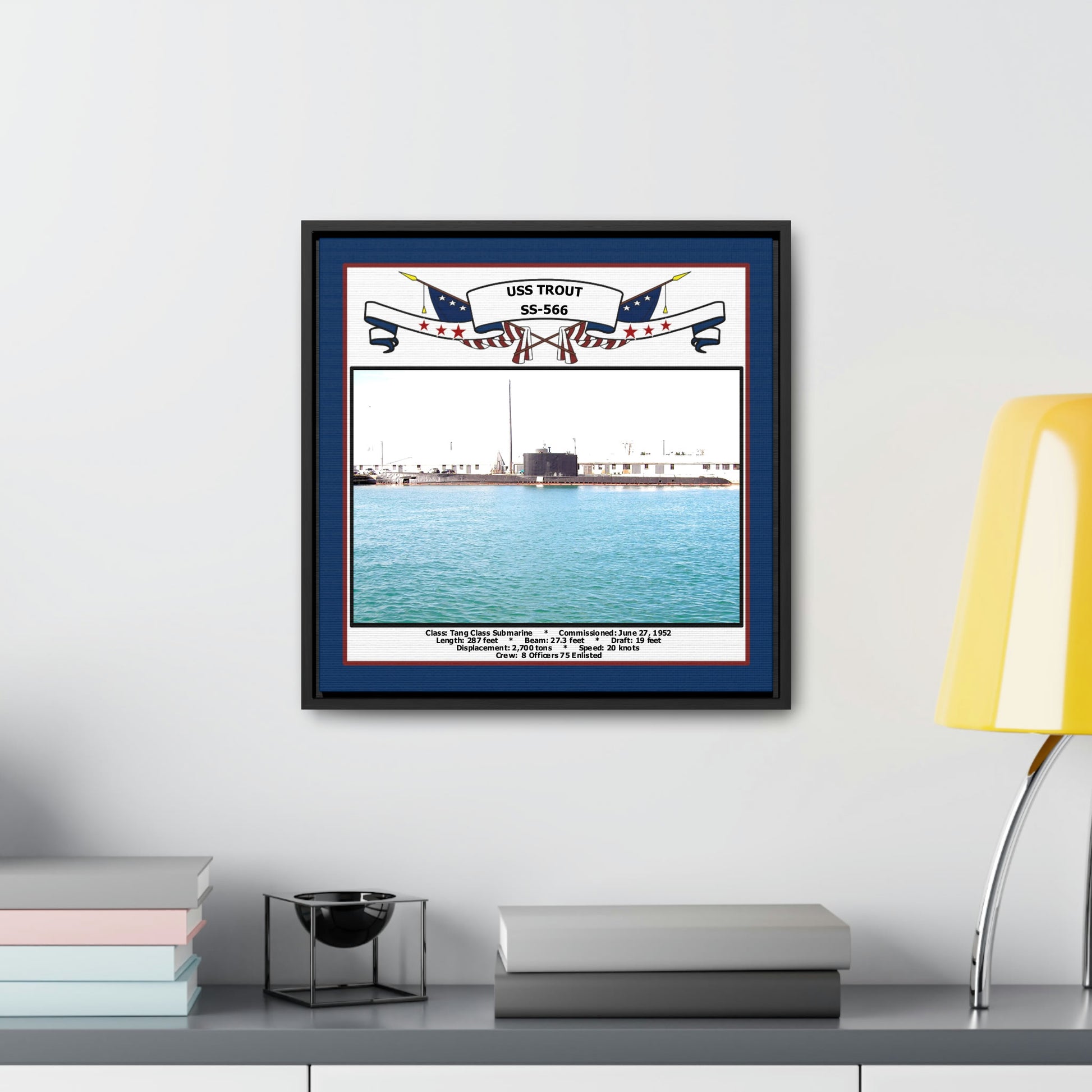 USS Trout SS-566 Navy Floating Frame Photo Desk View