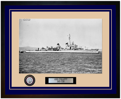 USS COLLETT DD-730 Framed Navy Ship Photo Blue