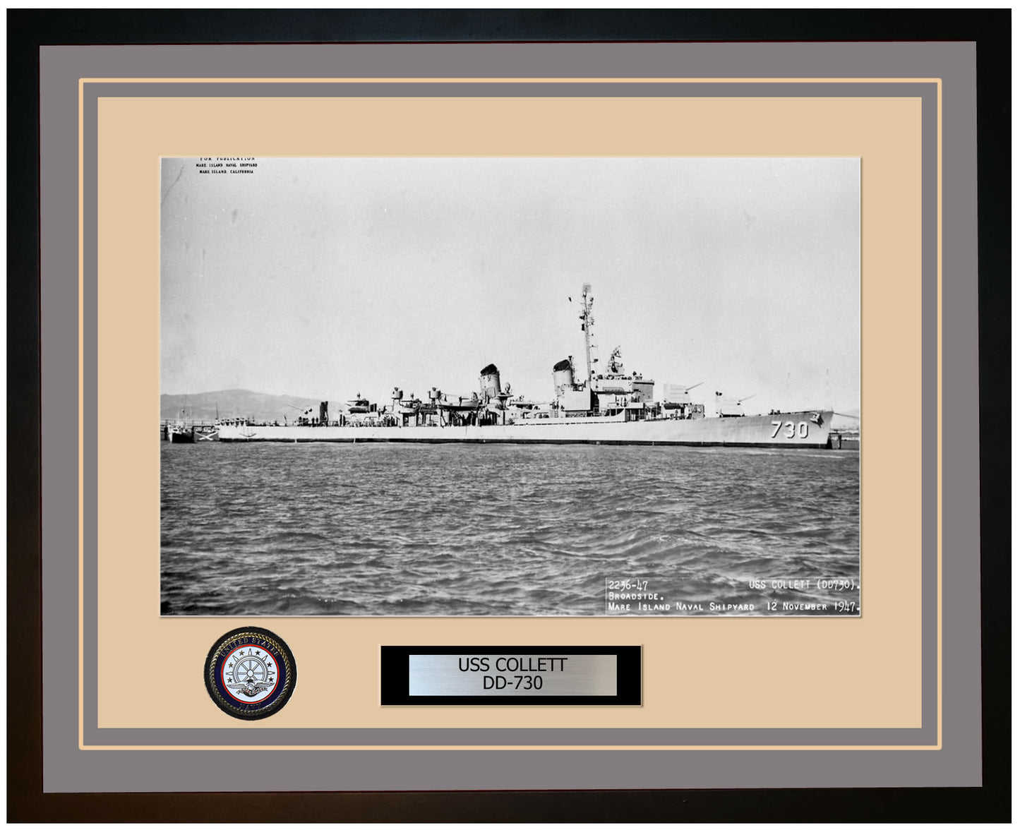 USS COLLETT DD-730 Framed Navy Ship Photo Grey