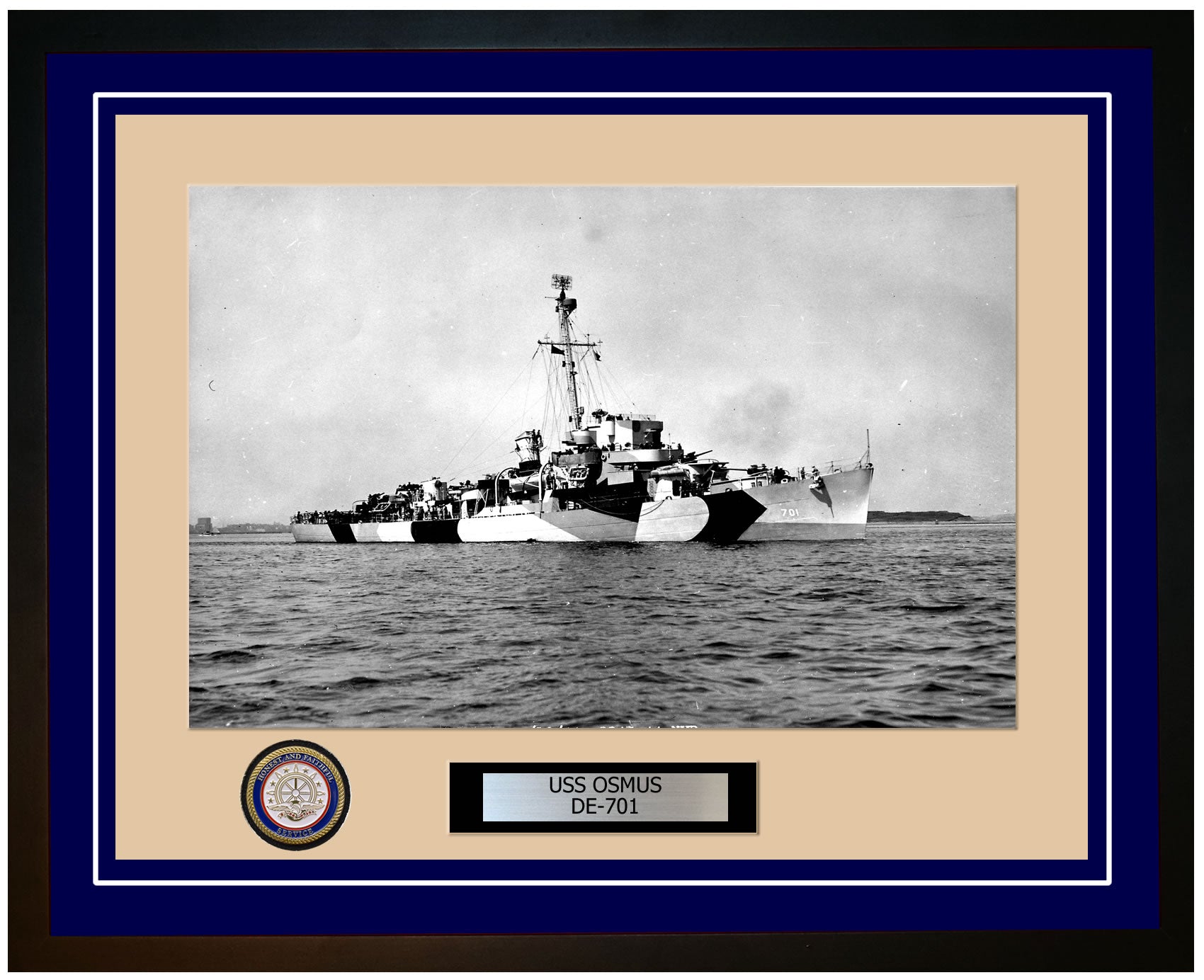 USS Osmus DE-701 Framed Navy Ship Photo Blue