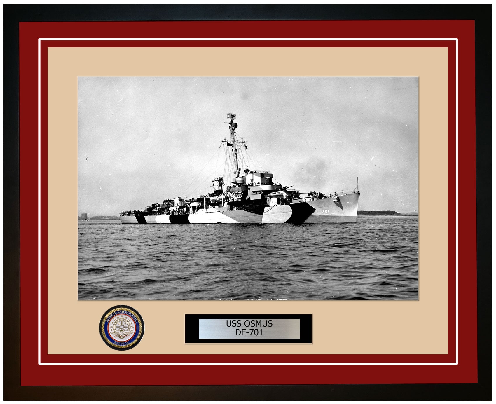 USS Osmus DE-701 Framed Navy Ship Photo Burgundy