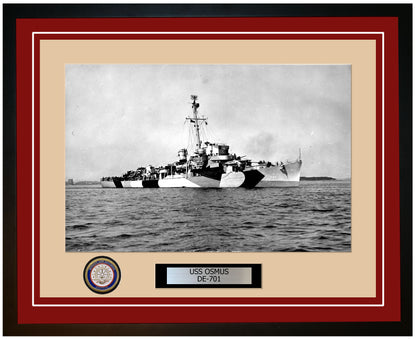 USS Osmus DE-701 Framed Navy Ship Photo Burgundy