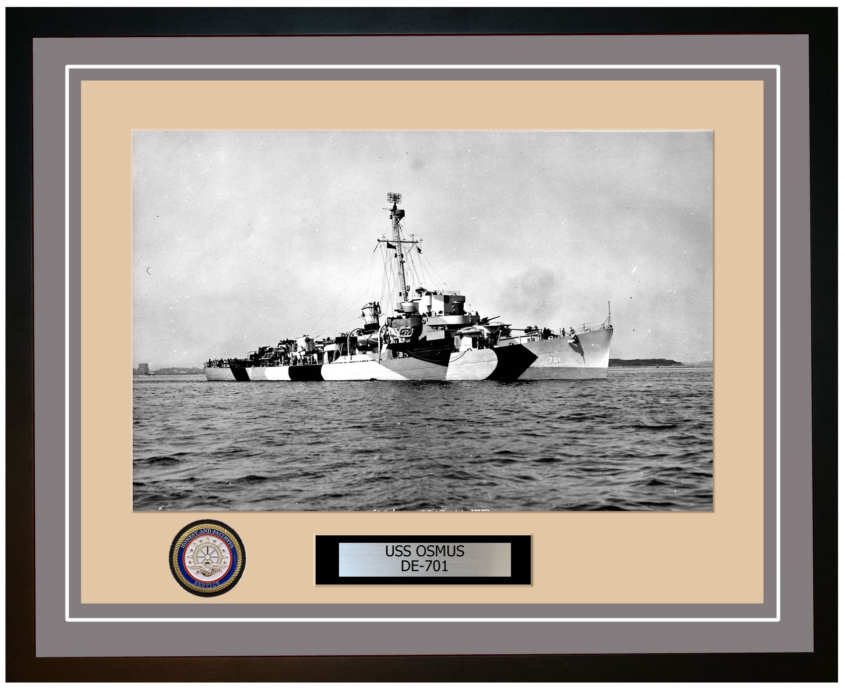 USS Osmus DE-701 Framed Navy Ship Photo Grey