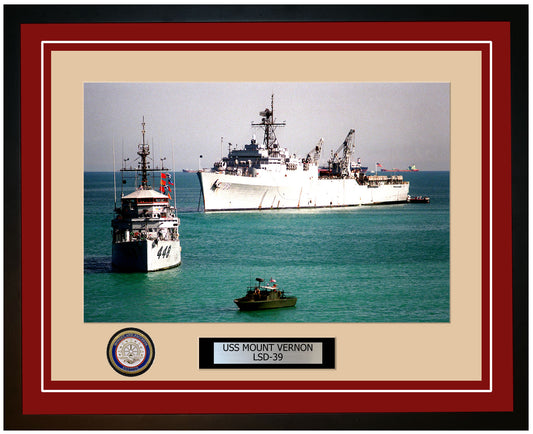 USS Mount Vernon LSD-39 Framed Navy Ship Photo Burgundy