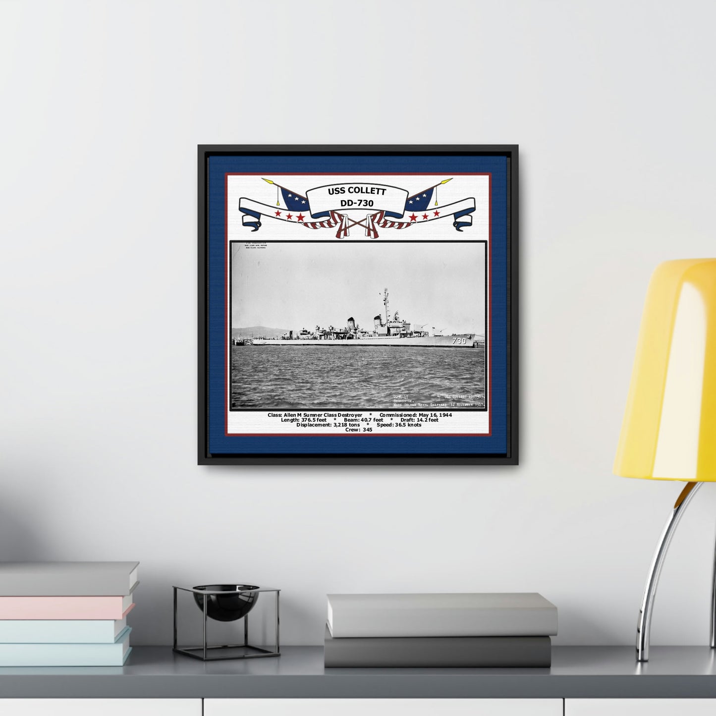 USS Collett DD-730 Navy Floating Frame Photo Desk View