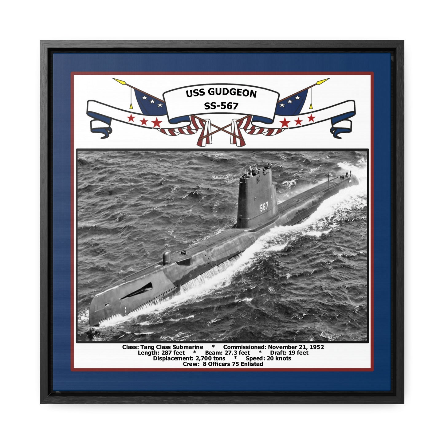 USS Gudgeon SS-567 Navy Floating Frame Photo Front View