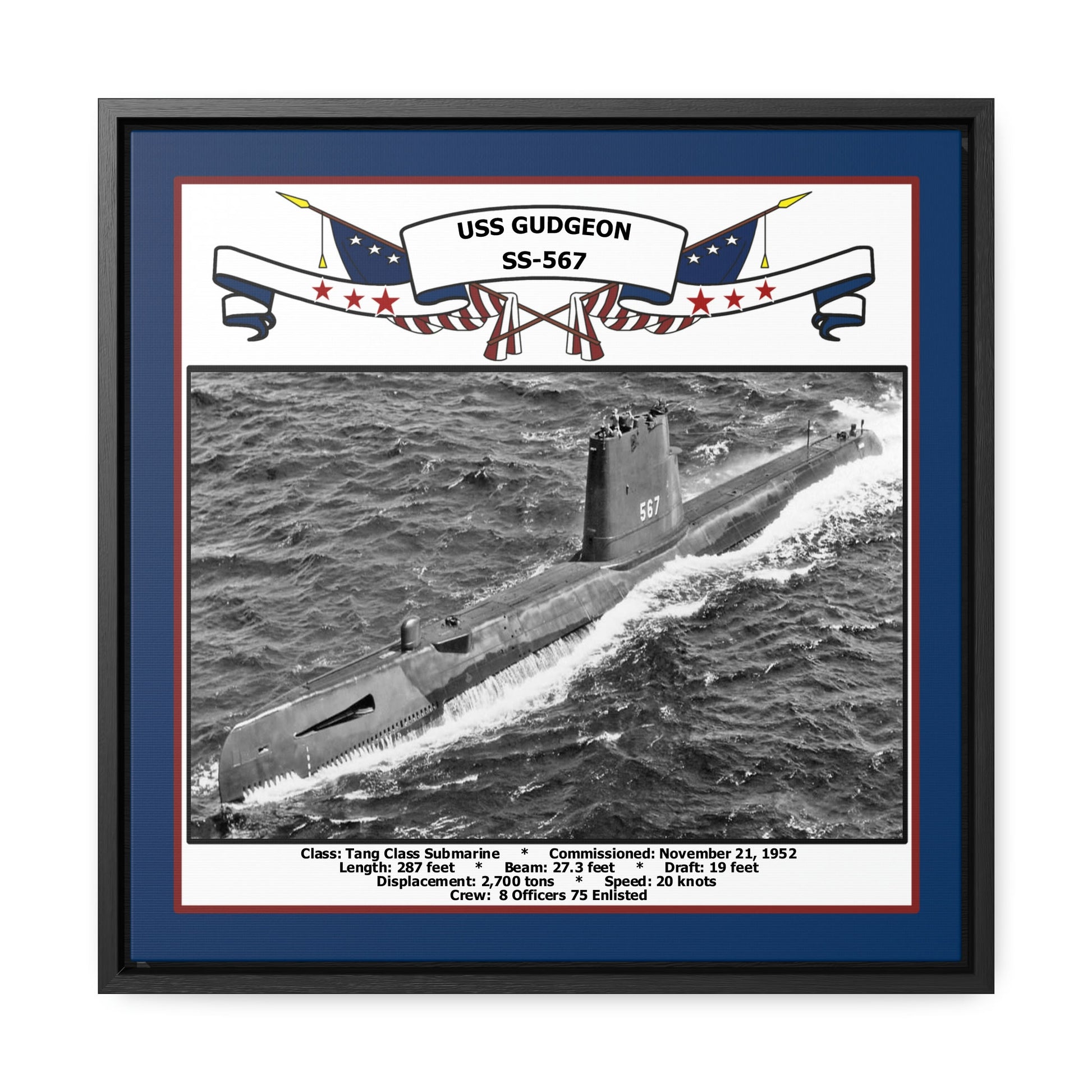 USS Gudgeon SS-567 Navy Floating Frame Photo Front View