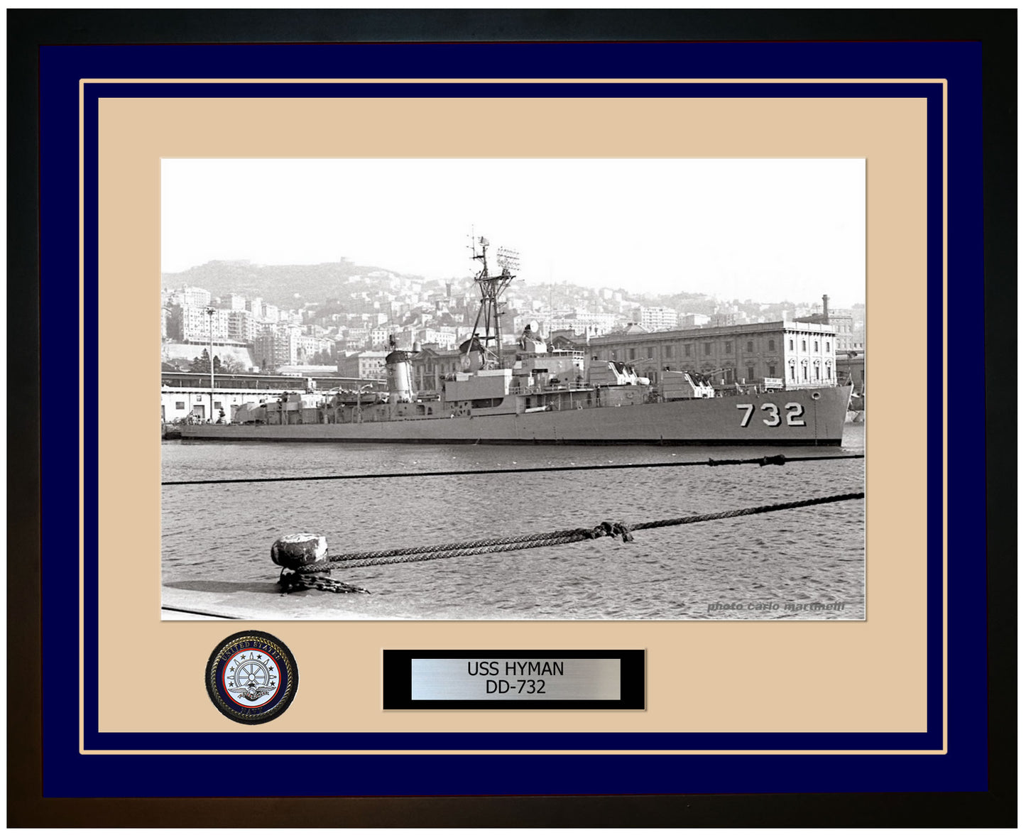 USS HYMAN DD-732 Framed Navy Ship Photo Blue