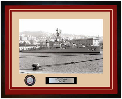 USS HYMAN DD-732 Framed Navy Ship Photo Burgundy