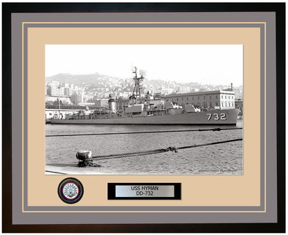 USS HYMAN DD-732 Framed Navy Ship Photo Grey