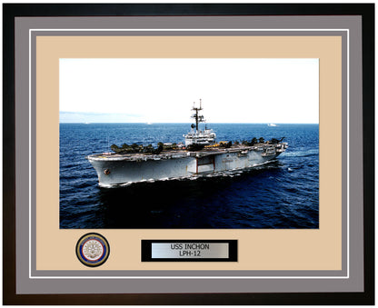 USS Inchon LPH-12 Framed Navy Ship Photo Grey