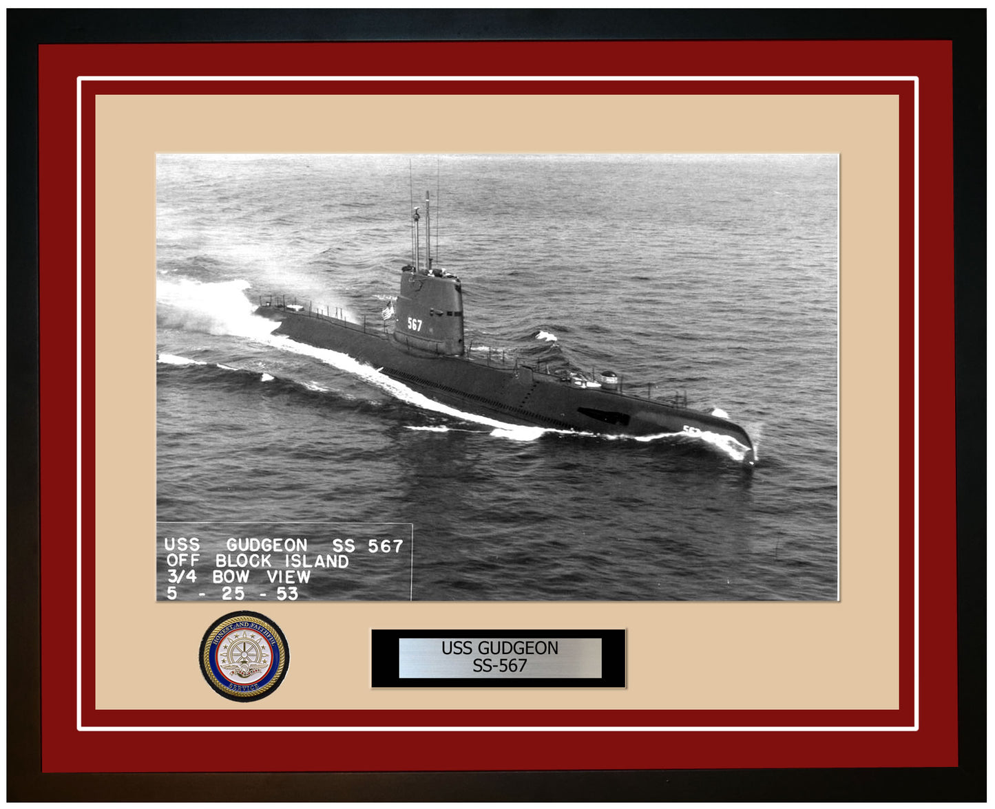 USS Gudgeon SS-567 Framed Navy Ship Photo Burgundy