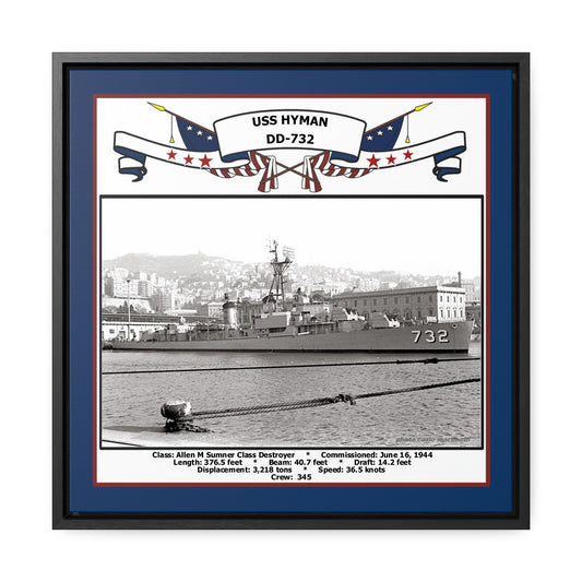 USS Hyman DD-732 Navy Floating Frame Photo Front View