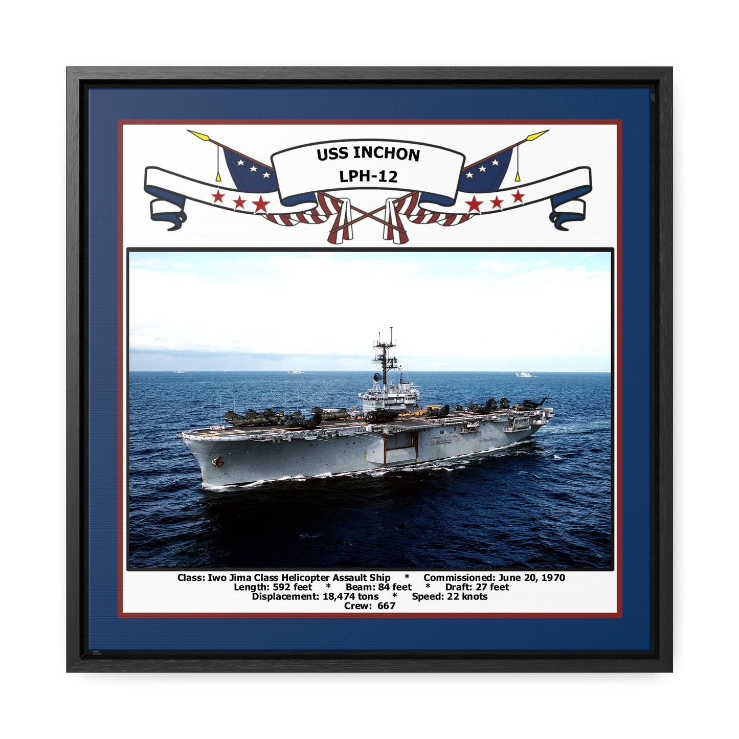USS Inchon LPH-12 Navy Floating Frame Photo Front View